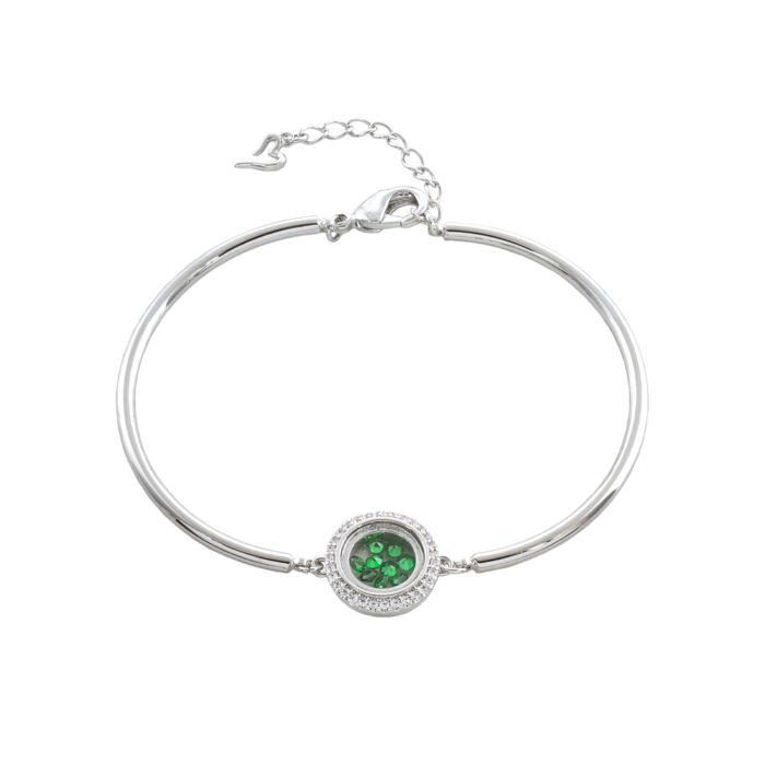 Loisir βραχιόλι Deco μεταλλικό ασημί με στρογγυλό locket με πράσινα και λευκά ζιργκόν 02L15-01778 - Image 1