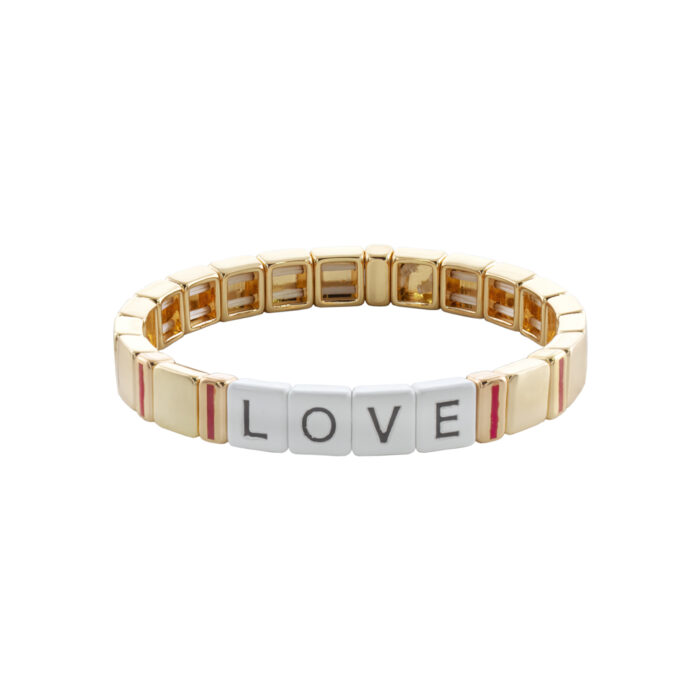 Loisir βραχιόλι Pop μεταλλικό επίχρυσο ελαστικό “love” με λευκό σμάλτο 02L15-01833 - Image 1