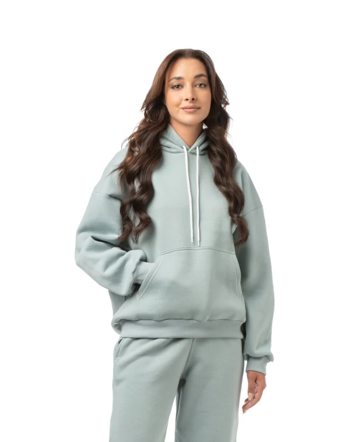 Oversized φούτερ τρίκλωνο με κουκούλα σε μέντα | Bodymove - Image 1