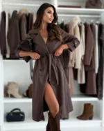 Παλτό σε suede ύφασμα με ζώνη