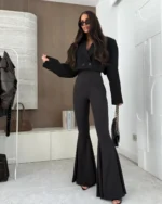 Παντελόνι ψηλόμεσο καμπάνα από ελαστικό ύφασμα