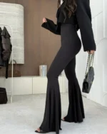 Παντελόνι ψηλόμεσο καμπάνα από ελαστικό ύφασμα - Image 2