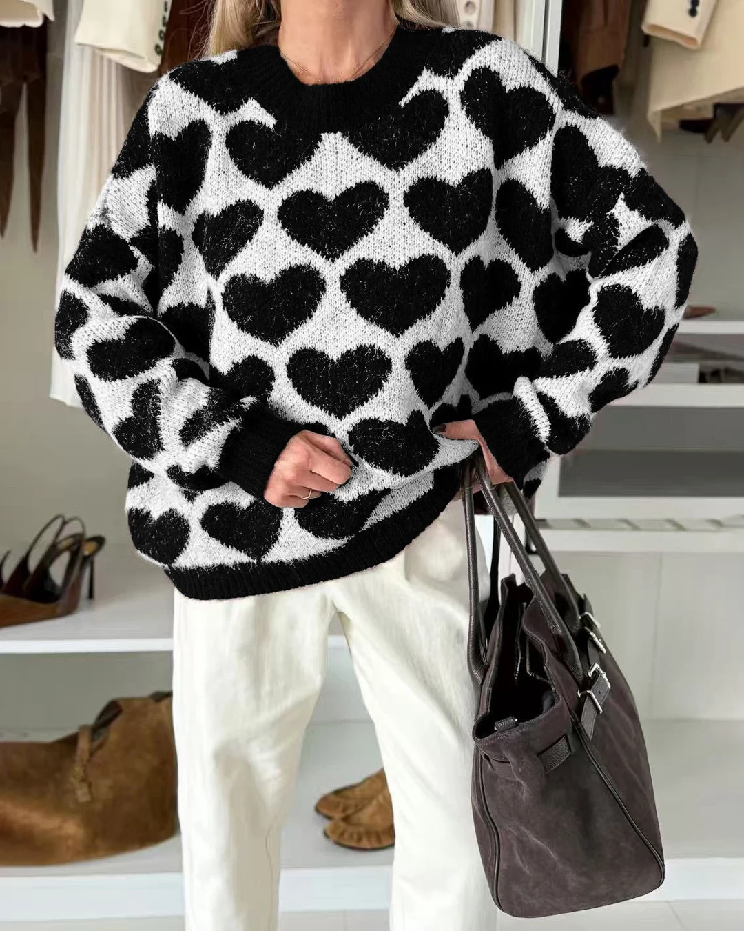 blouza-plekti-me-kardies (2) Μπλούζα πλεκτή με καρδιές - Image 1