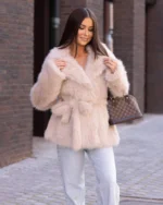 Faux fur jacket με ζώνη