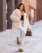 Faux fur jacket με ζώνη - Image 5