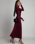 Μακρύ φόρεμα με σούρα στη μέση και μακριά μανίκια - Image 2