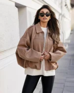 Oversized jacket με φερμουάρ και τσέπες