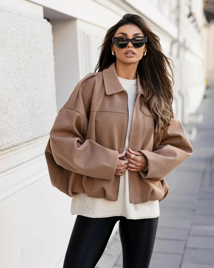 Oversized jacket με φερμουάρ και τσέπες - Image 1