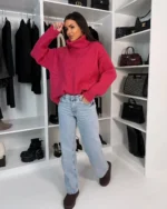Πλεκτή oversized μπλούζα με ζιβάγκο