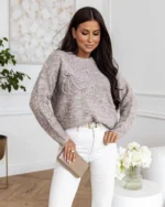 Πλεκτή μπλούζα με ανάγλυφα λουλούδια