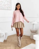 Πλεκτή μπλούζα με άνοιγμα στην πλάτη και φιόγκους - Image 4