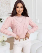 Πλεκτή μπλούζα με πλεξούδες και στρας - Image 3