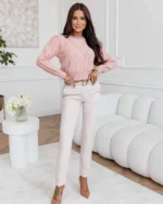 Πλεκτή μπλούζα με πλεξούδες και στρας - Image 5