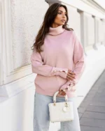 Πλεκτή μπλούζα ζιβάγκο με διακοσμητικά κουμπιά στα μανίκια