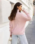 Πλεκτή μπλούζα ζιβάγκο με διακοσμητικά κουμπιά στα μανίκια - Image 3