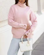 Πλεκτή μπλούζα ζιβάγκο με διακοσμητικά κουμπιά στα μανίκια - Image 2