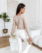 Πλεκτή ζακέτα με πέρλες και σχέδιο στην πλέξη - Image 2