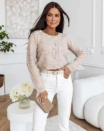 Πλεκτή ζακέτα με πέρλες και σχέδιο στην πλέξη - Image 3