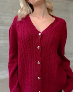 Πλεκτή ζακέτα με πλεξούδες και κουμπιά καρδιά - Image 3