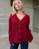 Πλεκτή ζακέτα με πλεξούδες και κουμπιά καρδιά