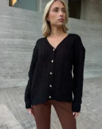 Πλεκτή ζακέτα με πλεξούδες και κουμπιά καρδιά - Image 3