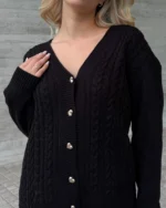 Πλεκτή ζακέτα με πλεξούδες και κουμπιά καρδιά - Image 2