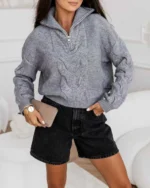 Ζιβάγκο πλεκτό με φερμουάρ και ανάγλυφο σχέδιο - Image 2